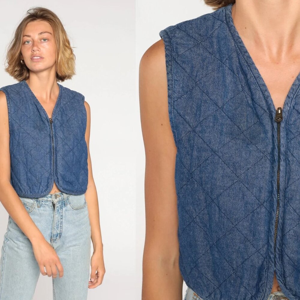SOLD Lizwear Reversible denim and plaid vest